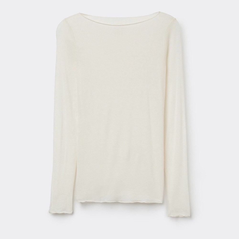 Intimissimi Boat Neck Modal Cashmere Ultralight Top Cream Long Sleeves